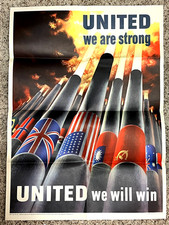 1943 OWI Poster #64 United We Are Strong US Govt Printing Office War Poster picture