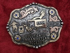 Bullfighting Superstar Rodeo Champion☆2004☆Indian Outlaw TROPHY BUCKLE☆☆107 picture