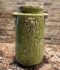 VINTAGE  Antique  French Glazed Green Pottery Stoneware Vase picture
