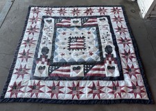 Vintage Feed Sack Beautiful Eight Point Star End American Flag Quilt 83x81 inch picture