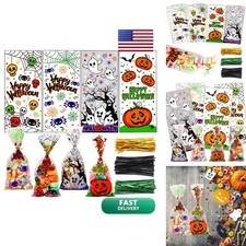 LOKIPA 200 Pcs Halloween Cellophane Candy Treat Bags with Twist Ties picture