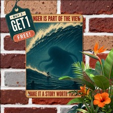 Giant Ocean Wave Danger Tin Sign Humorous Extreme Surfing Metal Wall Plaque picture