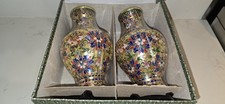 Pair of vintage miniature Chinese cloisonné brass and enamel floral bud vases picture