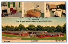 c1930's Magnolia Motor Hotel Hi-Way 61 Vicksburg Mississippi MS Vintage Postcard picture