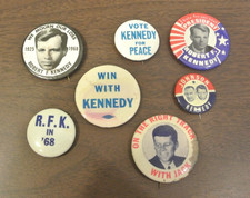 Lot of 7 Vintage political pins JFK & RFK Kennedy with coins picture