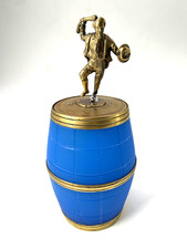 Antique French Opaline Glass Barrell with Figuran Finial Jig Man Treasure Box picture