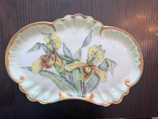 Antique Limoges W.G. & Co. Hand-Painted Lady's Slipper Orchid Kidney Tray picture