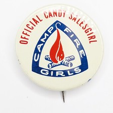 Vtg Official Candy Salesgirl Camp Fire Girls Scouts Button Cute Pinback Pin 6J picture