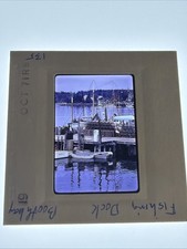 Vintage 35mm Slide 1971 Boothbay Harbor Maine Fishing Dock Lobster Traps Boat ME picture