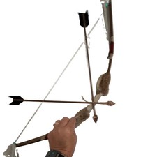 Vintage Native American Decorative Bow and Arrow Set Wall Hanging Fur Stone picture