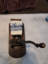 Antique wall Coffee Grinder with Delft Windmill jar, hand cranked, vintage picture