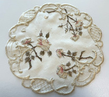 Vintage Hand Embroidered Antique Society Silk Doily 3D Embroidery picture