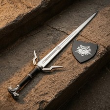 Hand forged Witcher Silver Sword Replica - Geralt of rivia longsword w/ scabbard picture