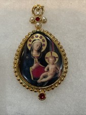 Vintage Our Lady Madonna and Child Jesus Picture Charm, Gold Tone, No Chain picture
