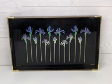 Vtg Otagiri Japan Laquerware Blue Iris Rhapsody Floral Gold Accent Tray 18x11” picture