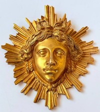 Antique 19thC French Gilt Bronze Louis XIV Sun King Apollo Mascaron Clock Mount picture