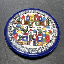 Armenian Ceramic Pottery 3.5”Plate, Wall Hanging. Jerusalem City, Houses, Wall. picture