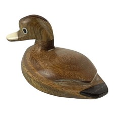 Vintage SIWOK Argentina Hand Carved Inlaid Wood Duck Miniature Figurine 2.5 Inch picture