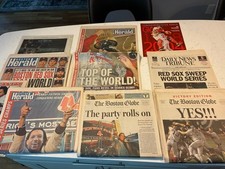 LOT (9) DIFF 2004 BOSTON RED SOX WORLD SERIES CHAMPS NEWSPAPER GLOBE HERALD picture