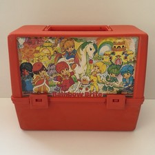 Vtg Rainbow Brite Thermos Plastic Lunch Box 1983 Canadian Version Orange Rare picture