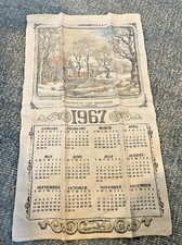 COOL Vintage 1967 Winter in the Cemetery Calendar Printed Linen Tea Towel picture