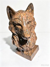 E100-Natural Pattern Jasper Hand Carved Wolf Head Figurine With Base Home Decor picture