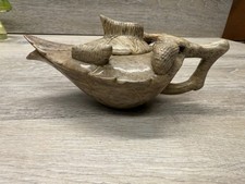 Antique Chinese Hand Carved Leaf Soapstone Teapot picture