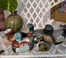 Lot Of 5 Vintage Hand Painted Mallard Duck Decoy Decor Figurines picture