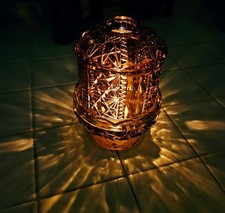 Vintage Indiana Glass 6.5” Amber Stars & Bars Fairy Lamp Candle Holder picture