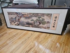 Vintage Chinese Qingming River Scene Embroidered Scroll Wall Hanging Decor picture