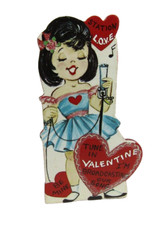 Vintage-look Valentine Die cut stand up girl singing and partying picture