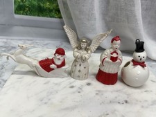 Vintage MCM plastic Christmas Figurines Set of 4 Santa Angel Caroler Snowman picture