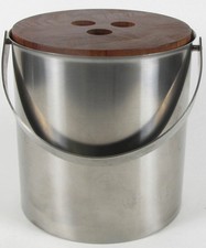 Vintage Stelton Denmark Stainless Steel Ice Bucket Teak Lid Danish Modern picture
