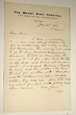 Dr Carl Koller Signed Letter 1907 Mt Sinai Hospital NY Cocaine Local Anesthesia picture