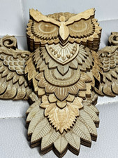 Carved Layered Wood Owl Wall Hanging Decor with Spread Wings picture