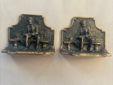 Antique Abraham Lincoln Seated On Bench Solid Bronze Bookends Capitol Background picture