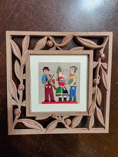 Vintage Framed Folk Art Embroidery – Hungarian/ Polish Dancers & Fiddler picture