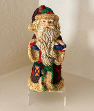 Vintage Santa Claus Table Top Figurine Carved Resin Holding Lantern 6” inch picture