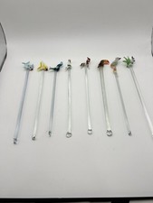 VTG Lot 8 Tropical Animals Hand Blown Glass Cocktail Swizzle Sticks Drink Stirs picture