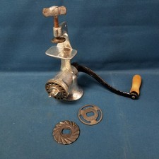 Vtg Keystone 10 Cast Iron Clamping Manual Food Grinder USA Chrome/Black 3-Blades picture