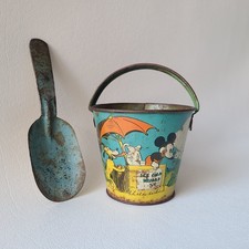 1930s Sand Pail & Shovel Mickey Mouse Pluto Disney Enterprises Ohio Art co VTG picture