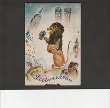 vintage Lowenbrau German Beer Mechanical Postcard Lion w/ Stein picture
