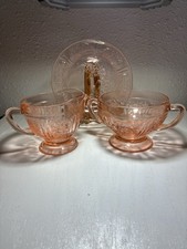 Vintage Federal Sharon Rose Pink Depression Glass Sugar &Creamer Dish & 1plate picture