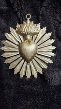  Sacred Heart Ex Voto with Sunray Halo, Antiqued Brass Milagro Ornament picture