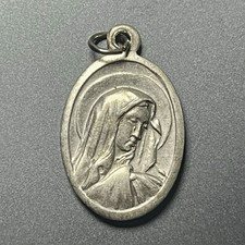 Vintage Silver Tone Double Sided Jesus Christ Virgin Mary Religious Medal picture
