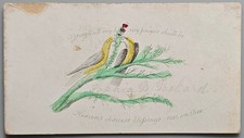 Antique Victorian Calling Card Bird Floral Art Lucine B Packard Hand Colored picture