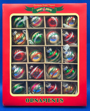 Radko Shiny Brite Box 20 Small Christmas Ornaments Green Red Silver Gold Striped picture