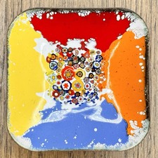 Vintage Enamel on Copper Millefiori Multicolor Trinket Dish Square Mid Century picture