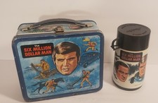 VTG 1974 Six Million Dollar Man Metal Lunch Box W/ Aladdin Thermos & Cup SEE PIX picture