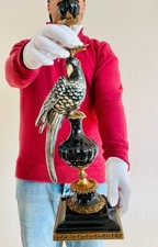 48 CM HUGE PAIR - BRONZE MOUNTED PORCELAIN PARROT CANDLE HOLDER MARKED picture